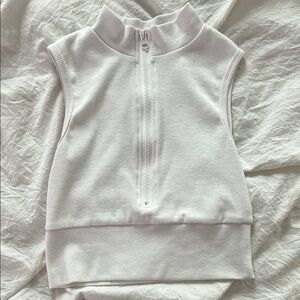 White Sleeveless Zip-Up Top